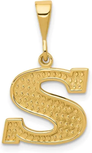 14k Yellow Gold Solid Polished Textured back Initial Charm - Measures 25.8x15.8mm - Initial Options: A B C D E F G H I J K L M N O P R S T V W