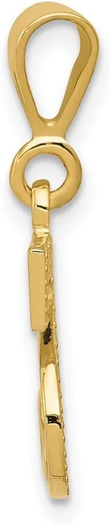 14k Yellow Gold Solid Polished Textured back Initial Charm - Measures 25.8x15.8mm - Initial Options: A B C D E F G H I J K L M N O P R S T V W