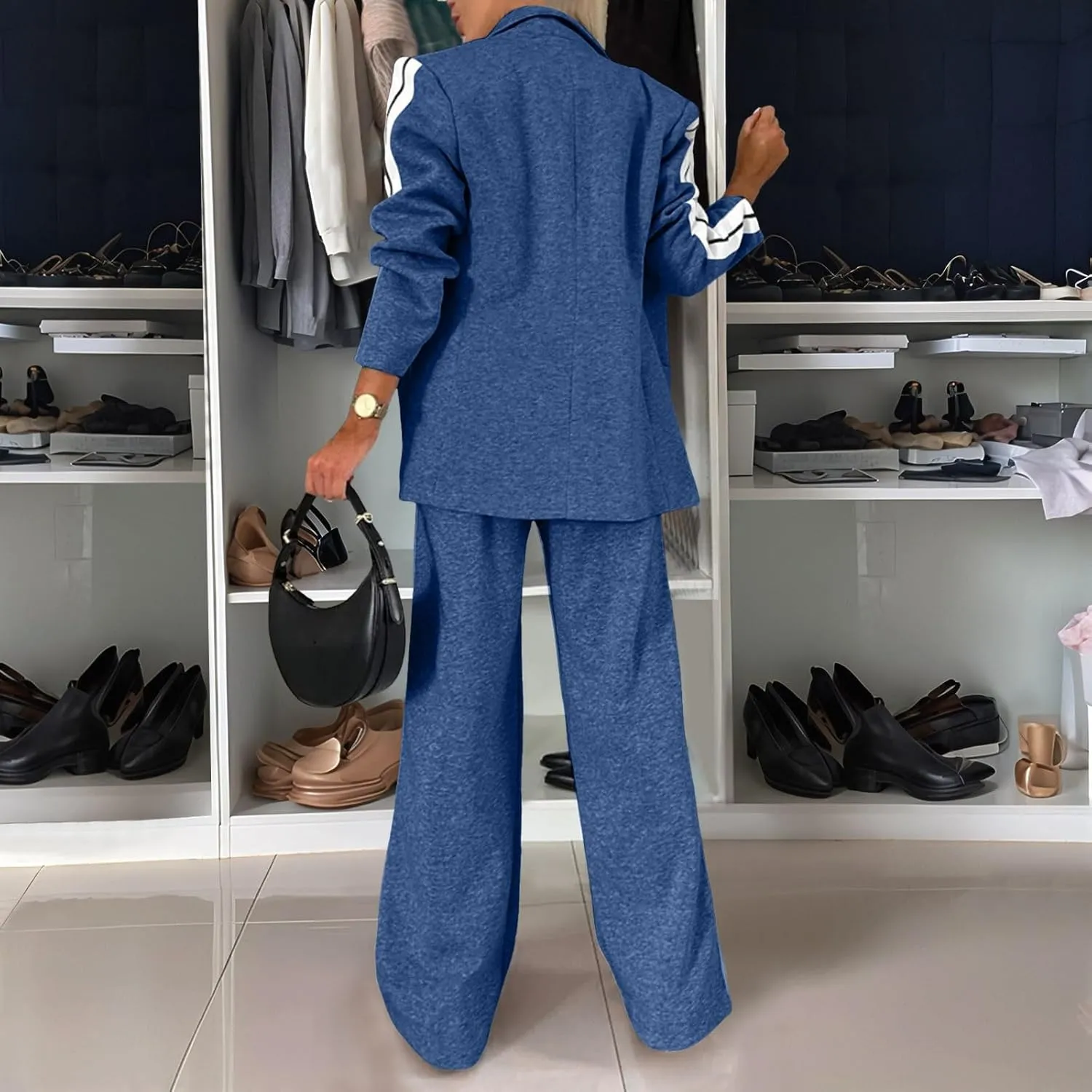 2 Piece Blazer Outfits for Women Comfy Oversized Jacket Wide Leg Pants Suits Notch Lapel Casual Business Dressy Sets