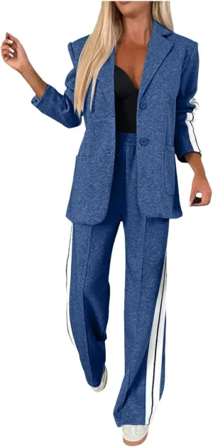 2 Piece Blazer Outfits for Women Comfy Oversized Jacket Wide Leg Pants Suits Notch Lapel Casual Business Dressy Sets