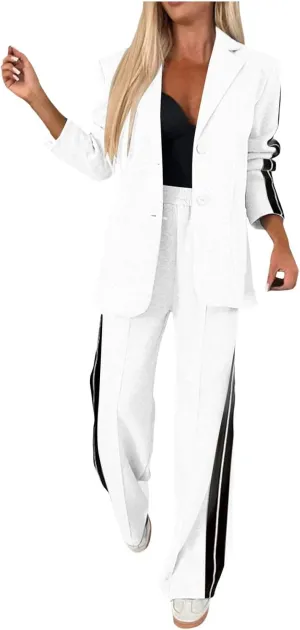 2 Piece Blazer Outfits for Women Comfy Oversized Jacket Wide Leg Pants Suits Notch Lapel Casual Business Dressy Sets