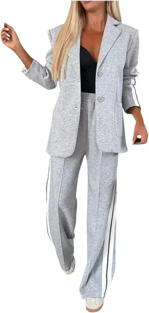 2 Piece Blazer Outfits for Women Comfy Oversized Jacket Wide Leg Pants Suits Notch Lapel Casual Business Dressy Sets