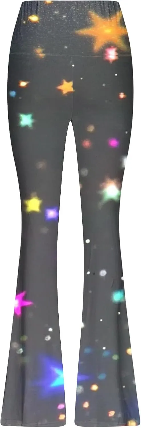 2025 Womens Stretch High Waist Leggings Regular Fitted Printed Flared Pants Active Workout Yoga Pants Comfy Trousers