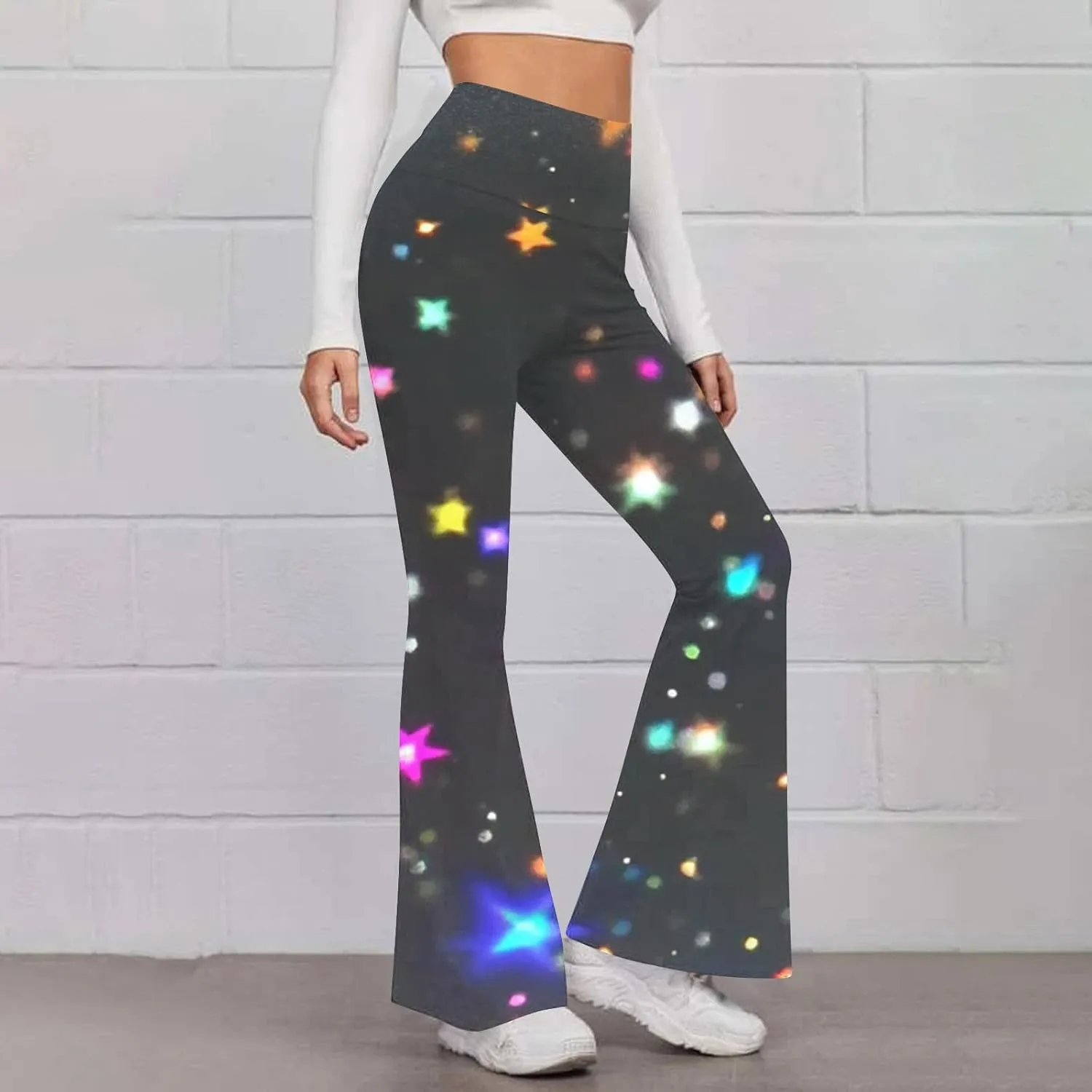 2025 Womens Stretch High Waist Leggings Regular Fitted Printed Flared Pants Active Workout Yoga Pants Comfy Trousers