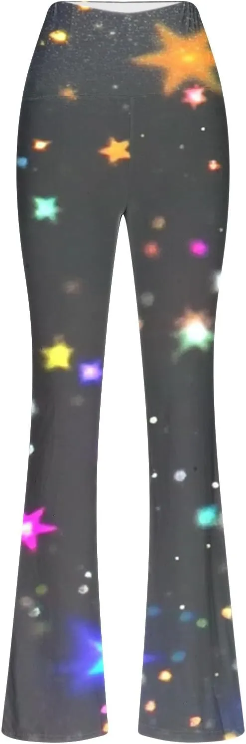 2025 Womens Stretch High Waist Leggings Regular Fitted Printed Flared Pants Active Workout Yoga Pants Comfy Trousers
