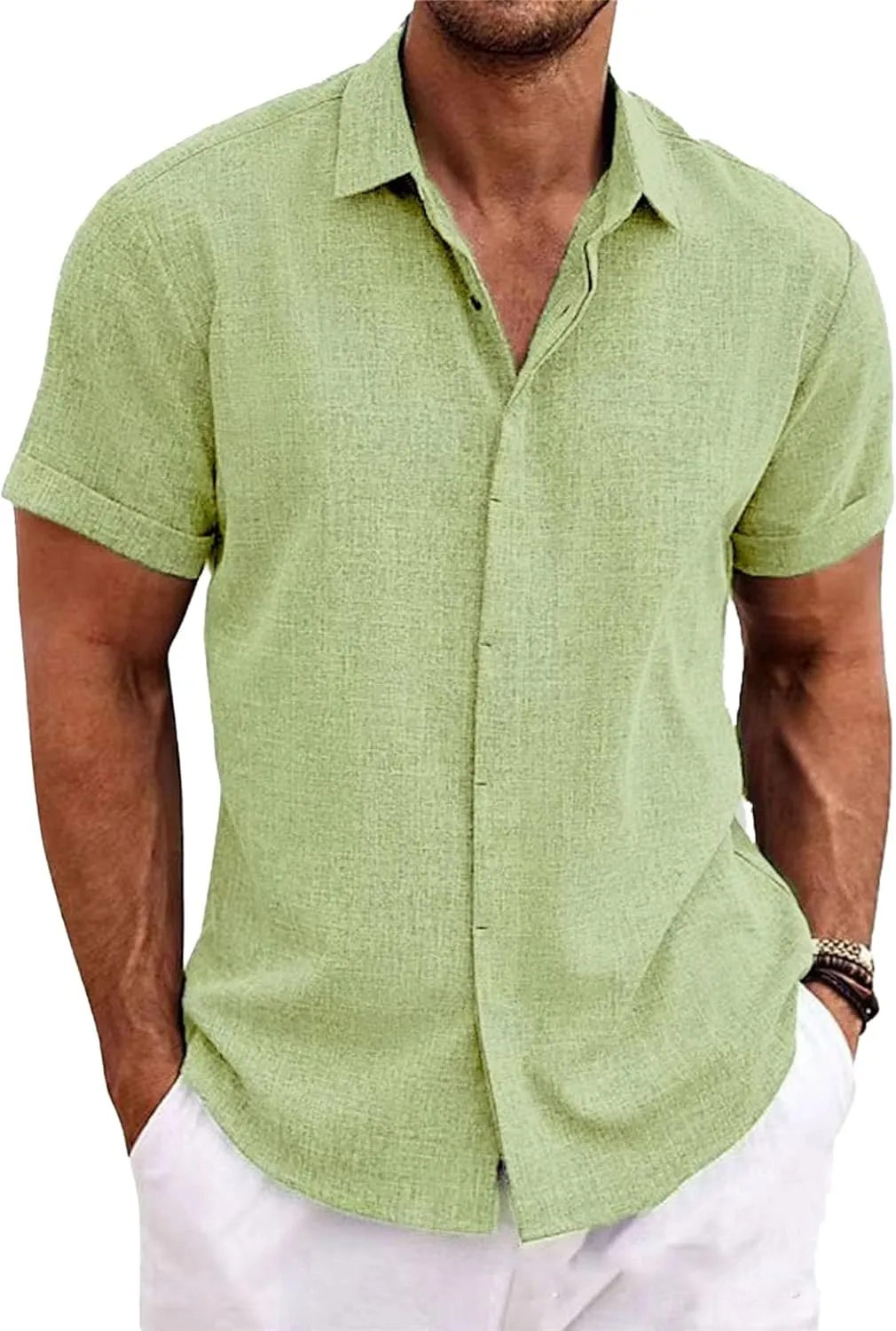 3 Pack Linen Shirts for Men Short Sleeve Mens Casual Cotton Button Down Tops Summer Beach Vacation Shirt