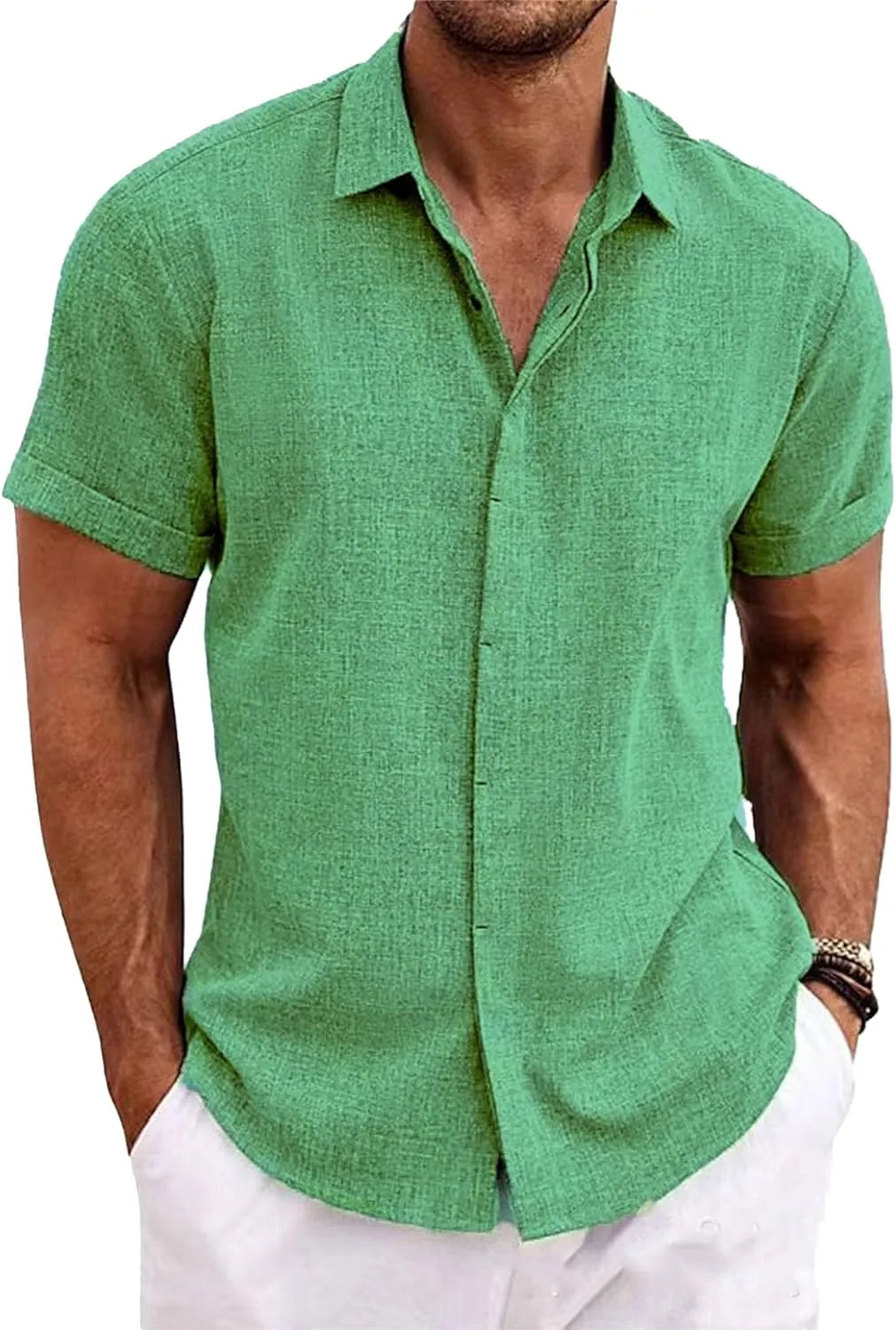3 Pack Linen Shirts for Men Short Sleeve Mens Casual Cotton Button Down Tops Summer Beach Vacation Shirt