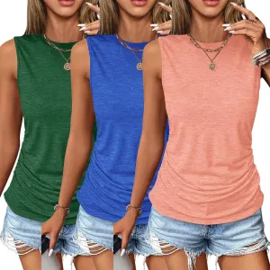 3 Pack Womens Ruched Tank Tops Casual Sleeveless High Neck Loose Fit Spring Summer Basic Tops Shirts 2025