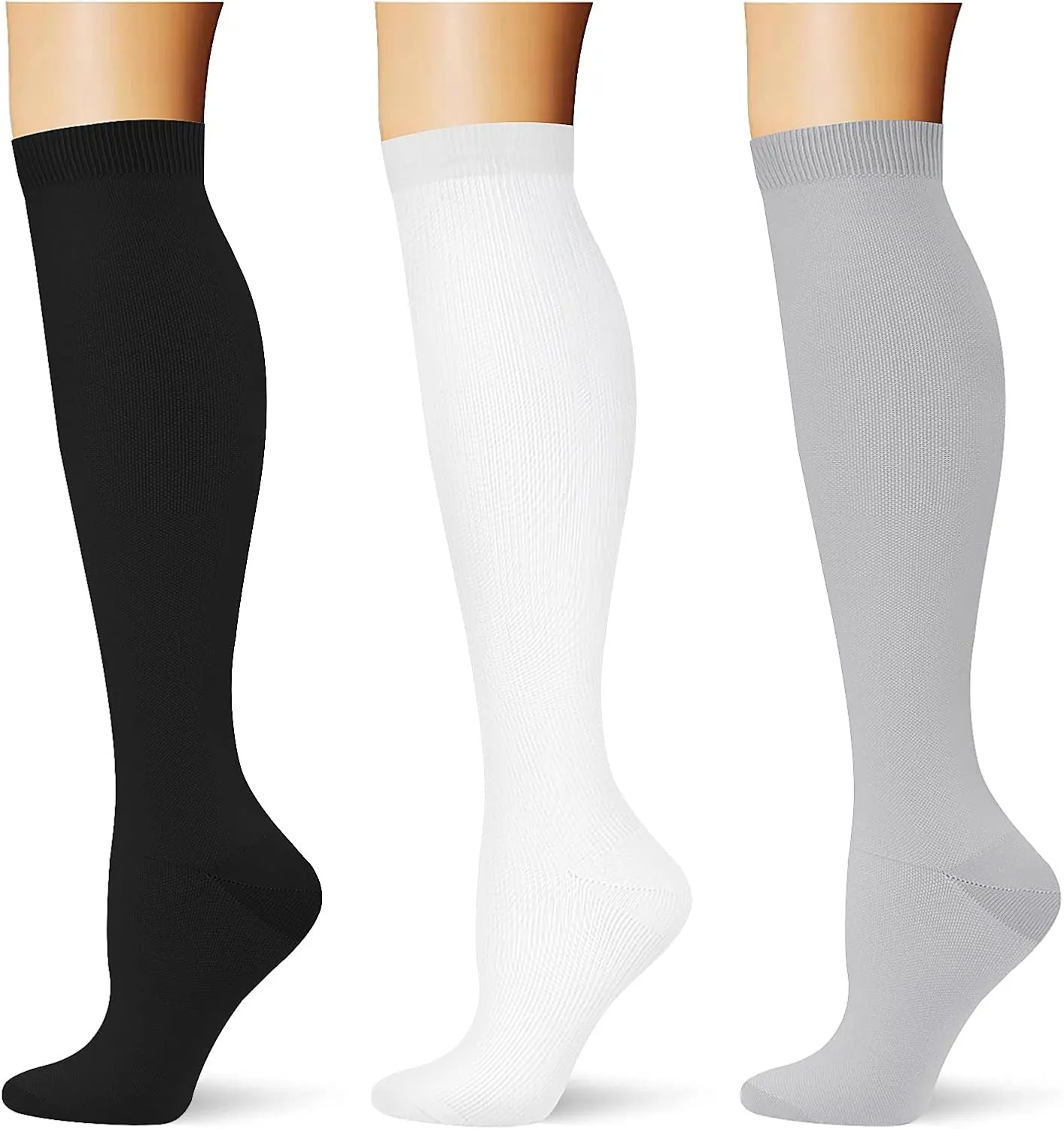(3 pairs) Compression Socks 20-30 mmHg Long Knee High Socks for Women Men Support Athletic Travel Daily Wear
