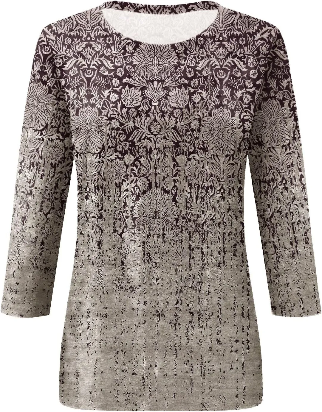 3/4 Length Sleeve Womens Tops Dressy Casual Blouses Summer Fashion Ethnic Graphic Crewneck Tunic Tshirts
