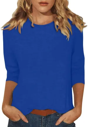 3/4 Length Sleeve Womens Tops Tees Blouses Plus Size Shirts for Curvy Women 4X-5X 2025 Spring Tops for Women Trendy