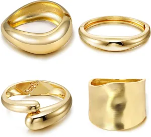 4 Pcs Women Gold Silver Cuff Bracelet Hinged Design Bracelet Trendy Chunky Cuff Bangle Thick Gold Silver Bracelets for Women