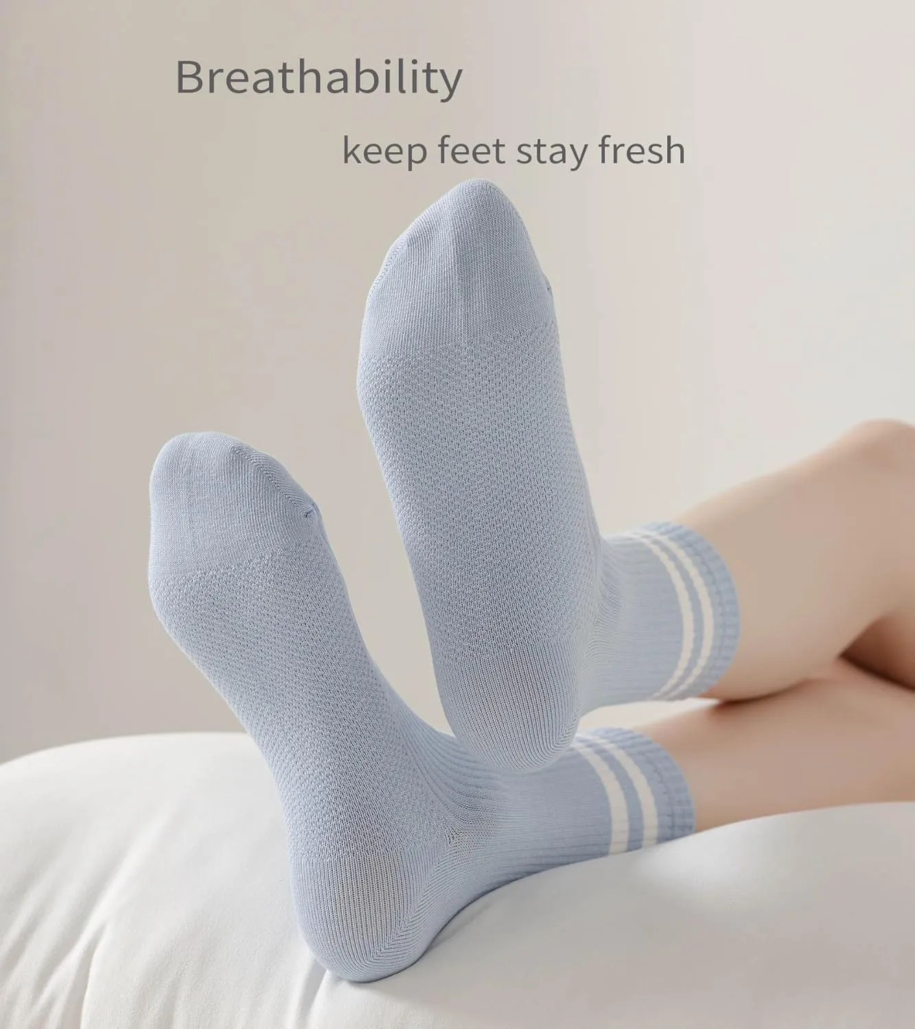 5 Pairs Solid Color Two Stripe Crew Socks Casual Athletic Socks for women Girls