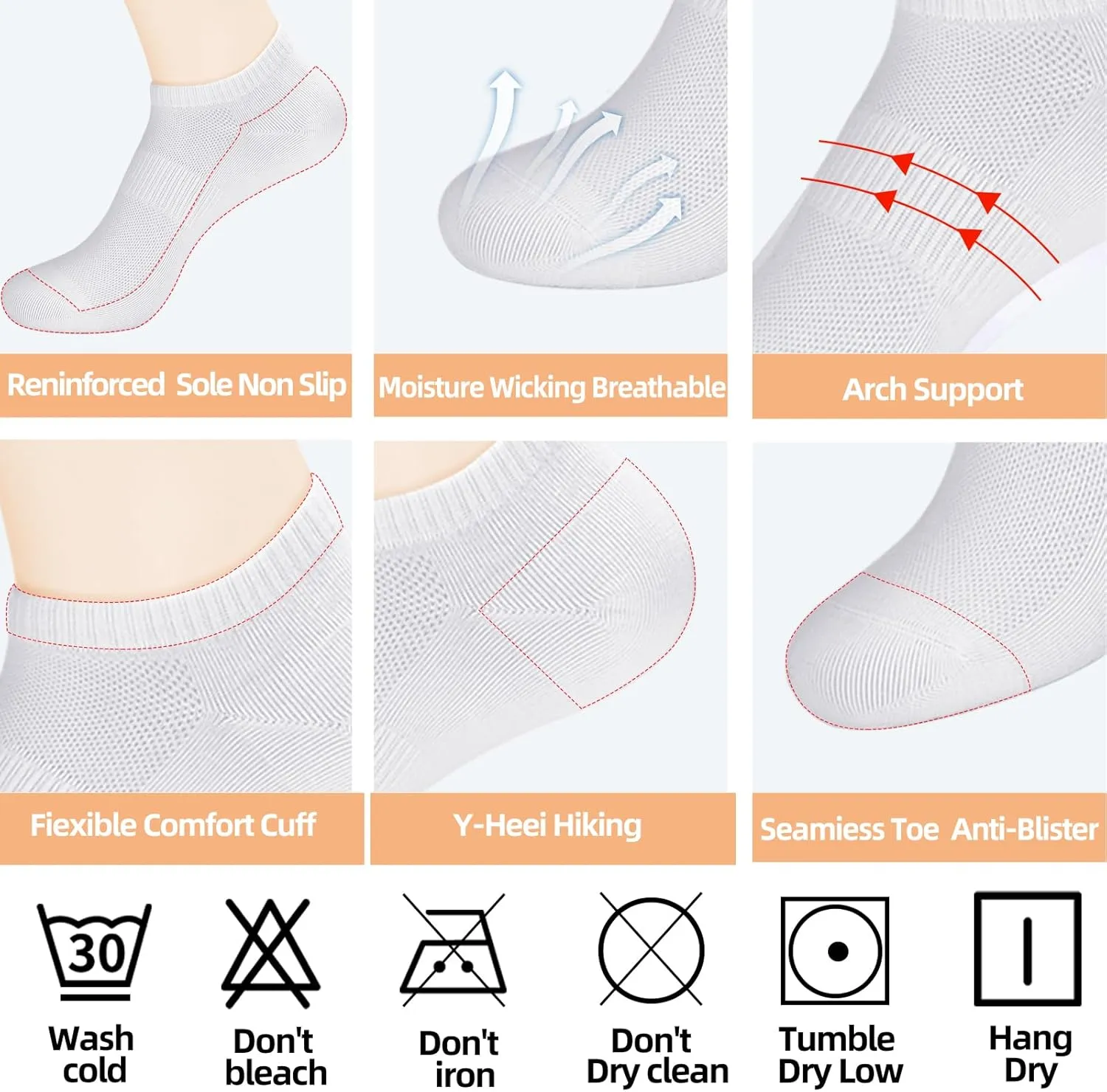 8 Pairs Ankle Socks Women's and Men Thin Cotton Low Cut No Show Athletic Running Socks