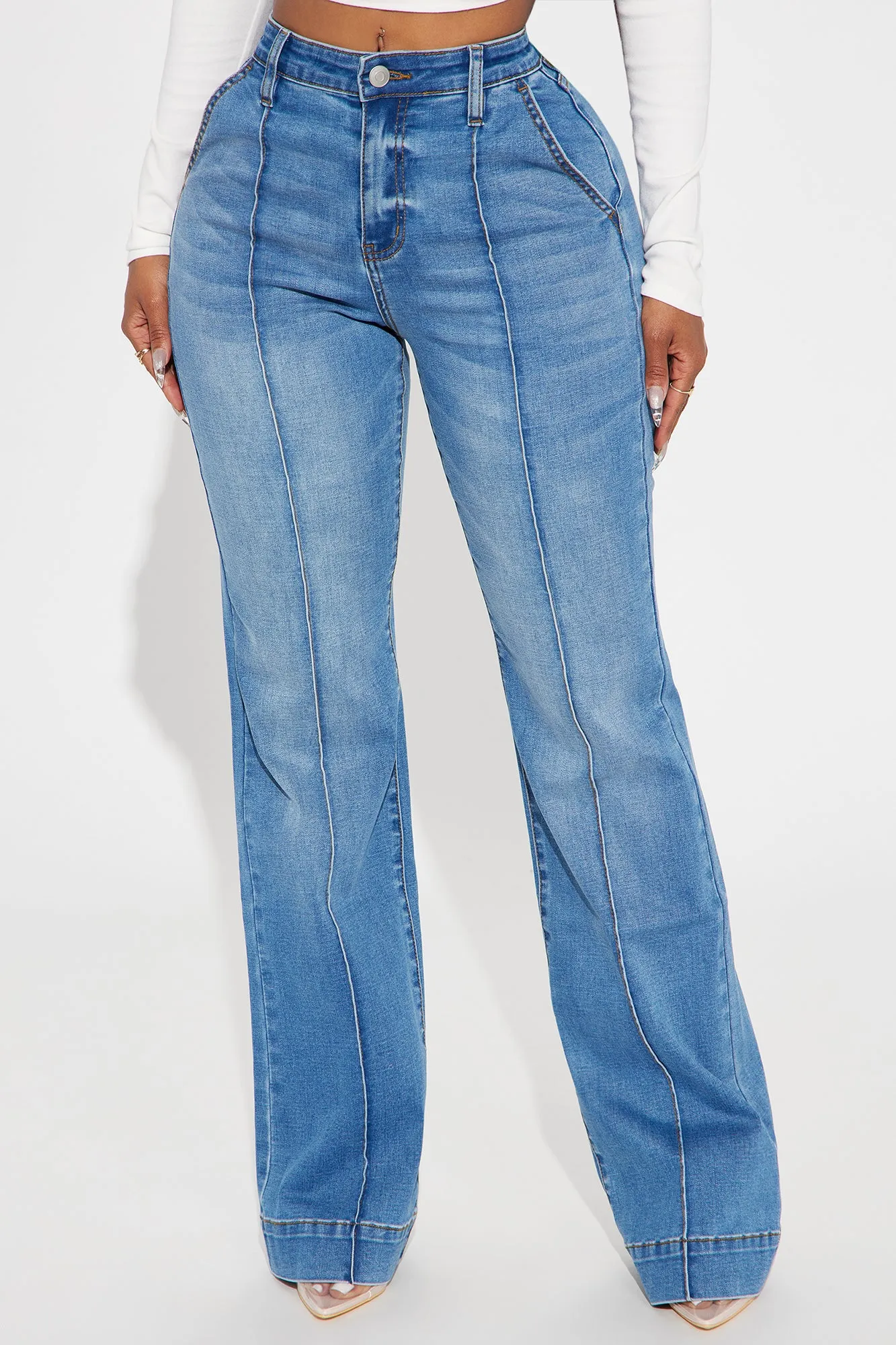 About Business Stretch Flare Trouser Jeans - Medium Wash
