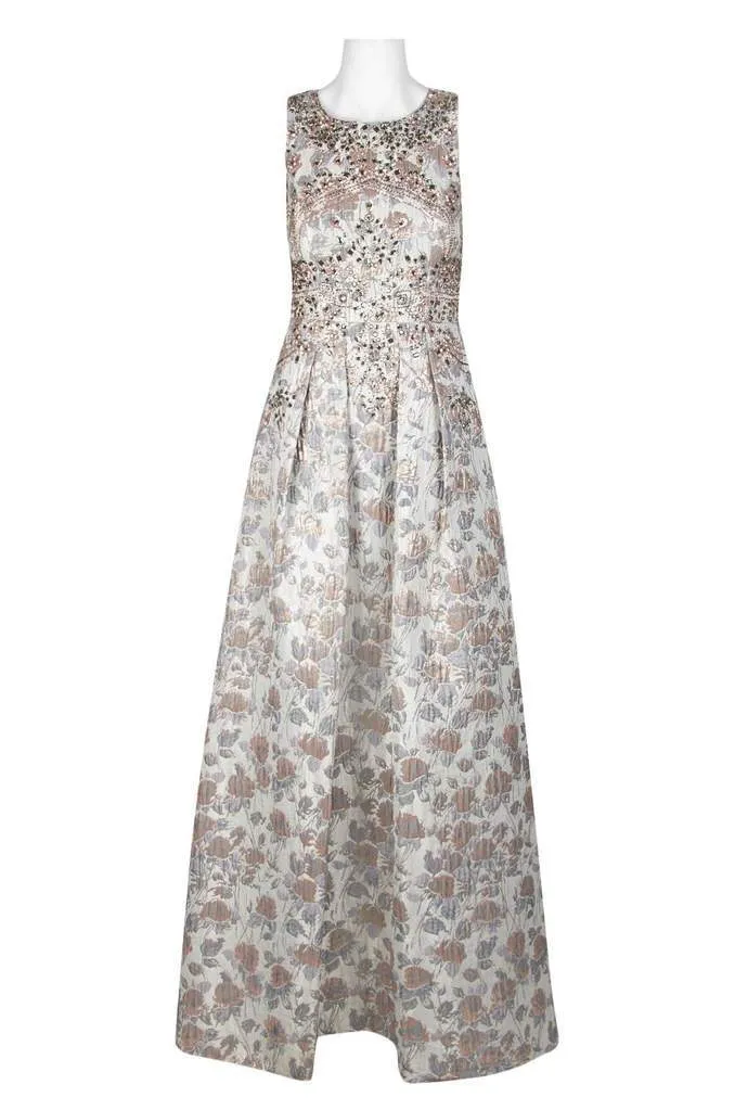 Aidan Mattox - Bedazzled Jewel Brocade Pleated Evening Gown MD1E201399 - 1 pc Silver Grey in Size 0 Available