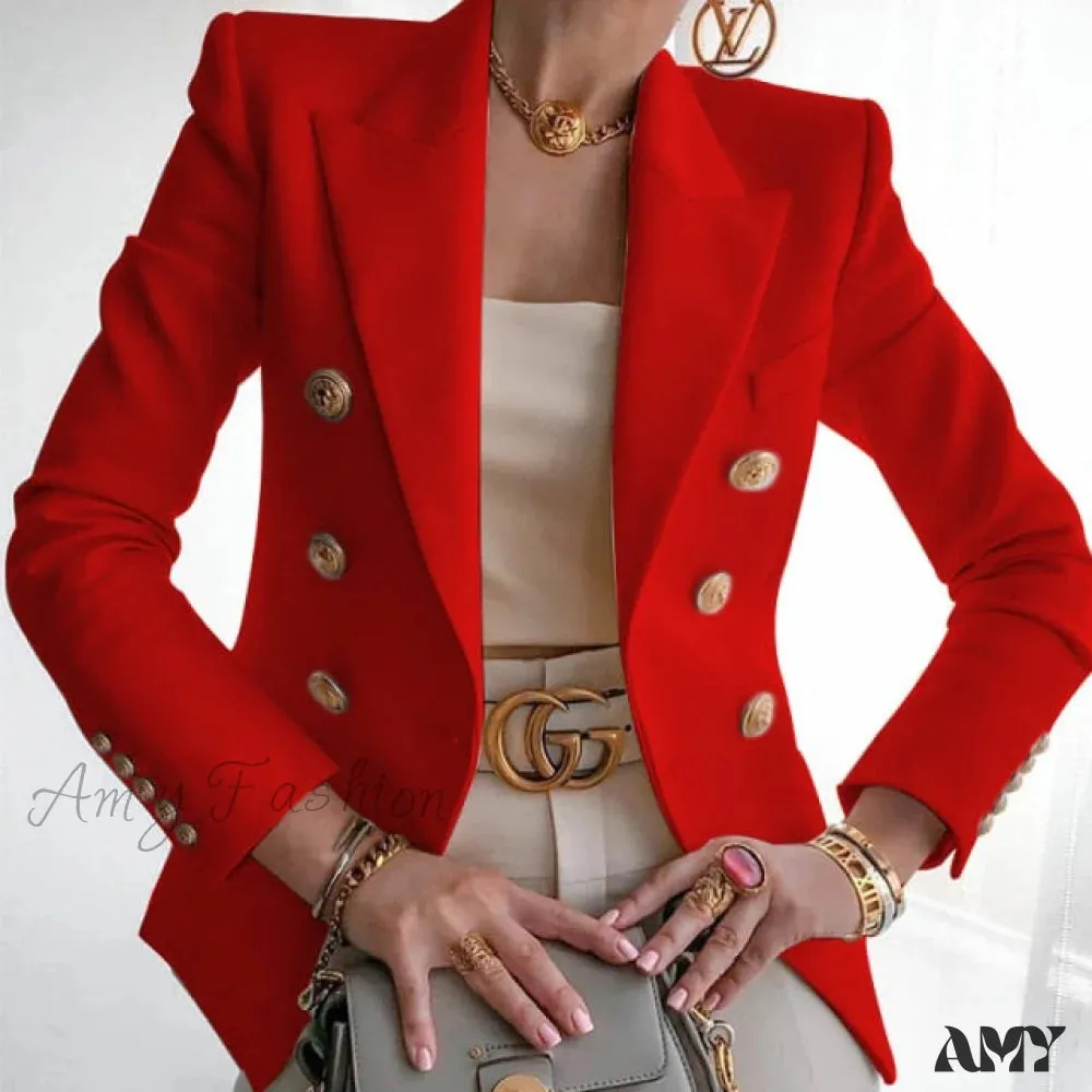 Amy Fashion - Double-breasted Jacket Commuter White Blazer