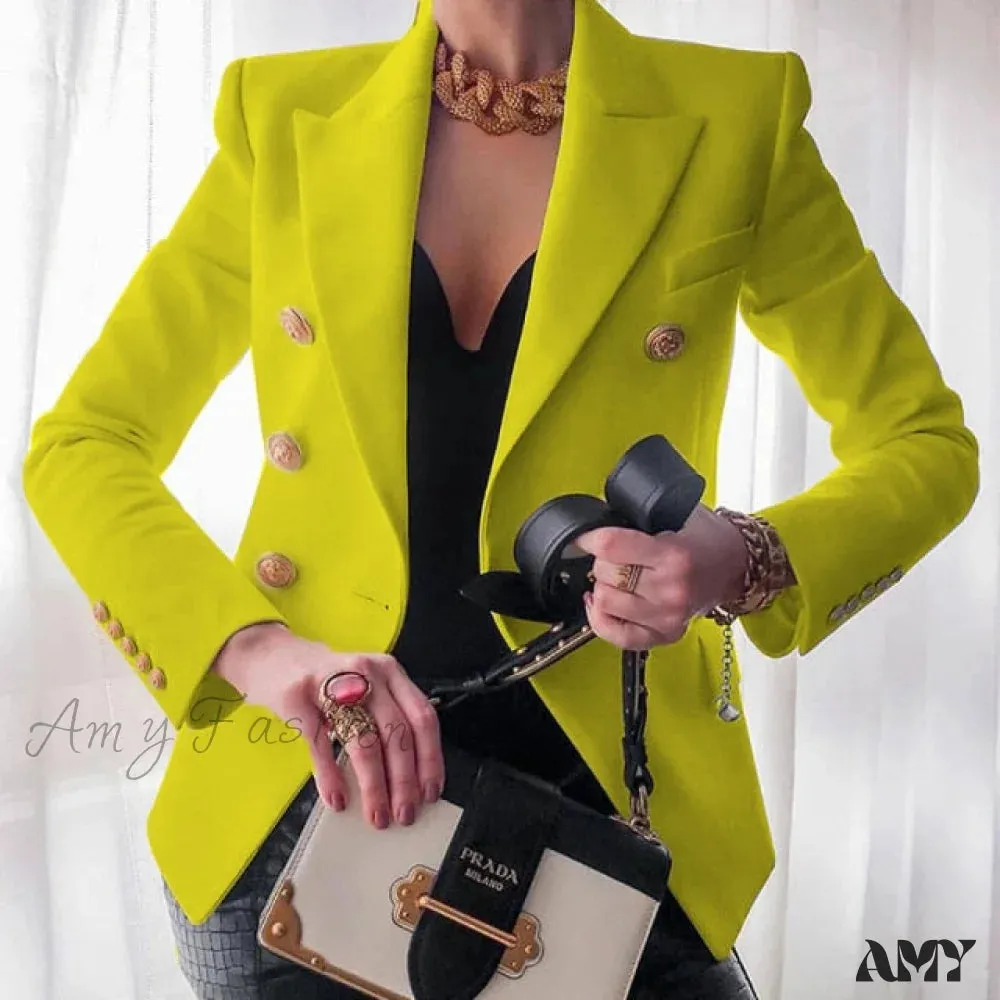 Amy Fashion - Double-breasted Jacket Commuter White Blazer