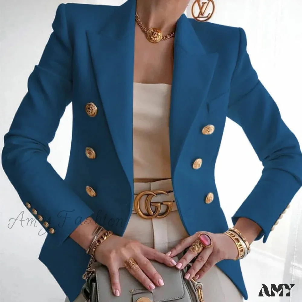 Amy Fashion - Double-breasted Jacket Commuter White Blazer