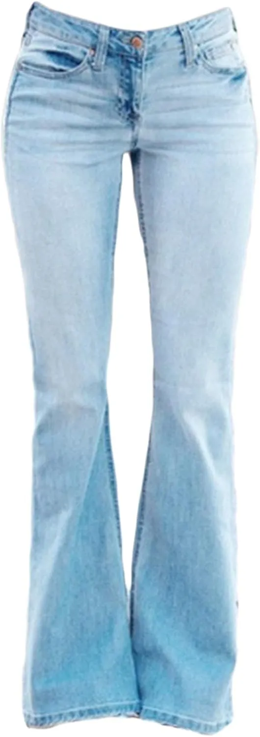 Andongnywell Women's Plus Size mid-Rise Wide Leg Flared Jeans Trousers Mid Waist Fitted Bell Bottom Denim Pants