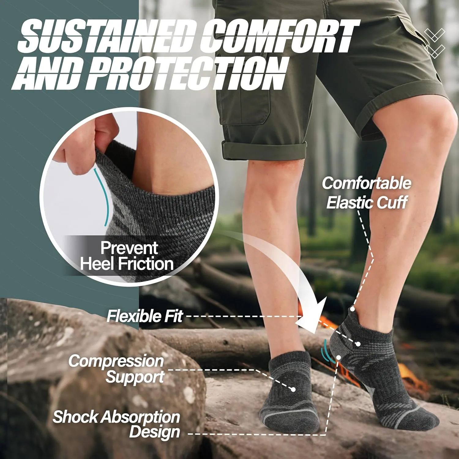 ANTSANG 6 Pairs Merino Wool Ankle Hiking Running Socks Compression Thick Cushion Breathable No Show Socks for Men Women