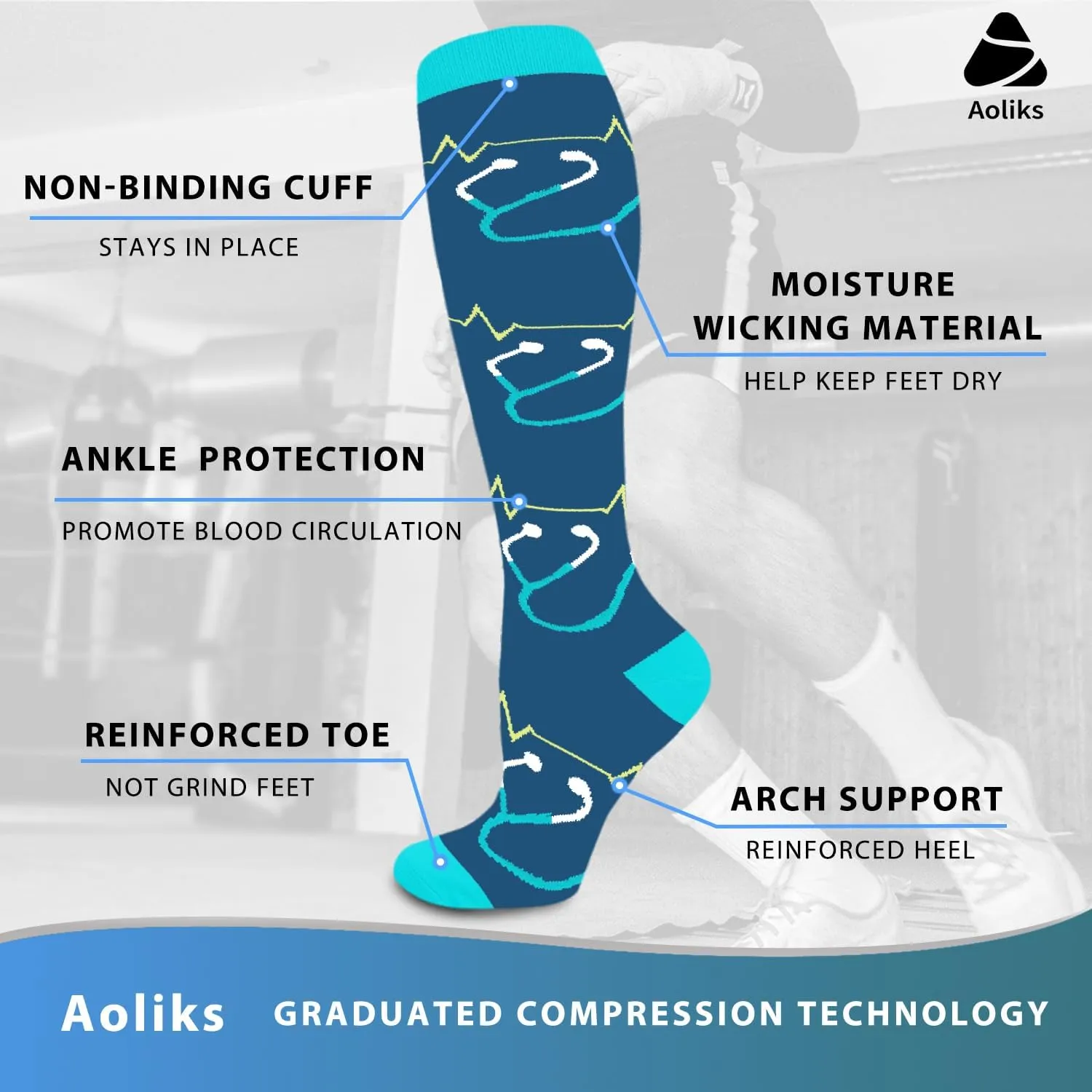 Aoliks Medical Compression Socks for Women & Men, Support Knee High Socks for Running,Nurses,Travel