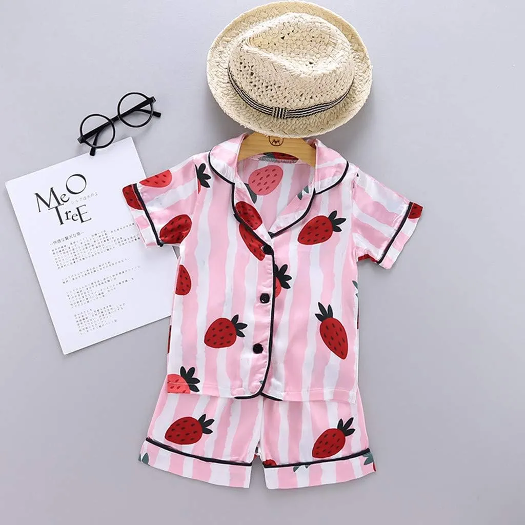 Baby Girl Pajamas 6 Months Baby Boy Girl Clothes Cartoon Bear Button Down Short Sleeve 2PCS Nightgowns Girls