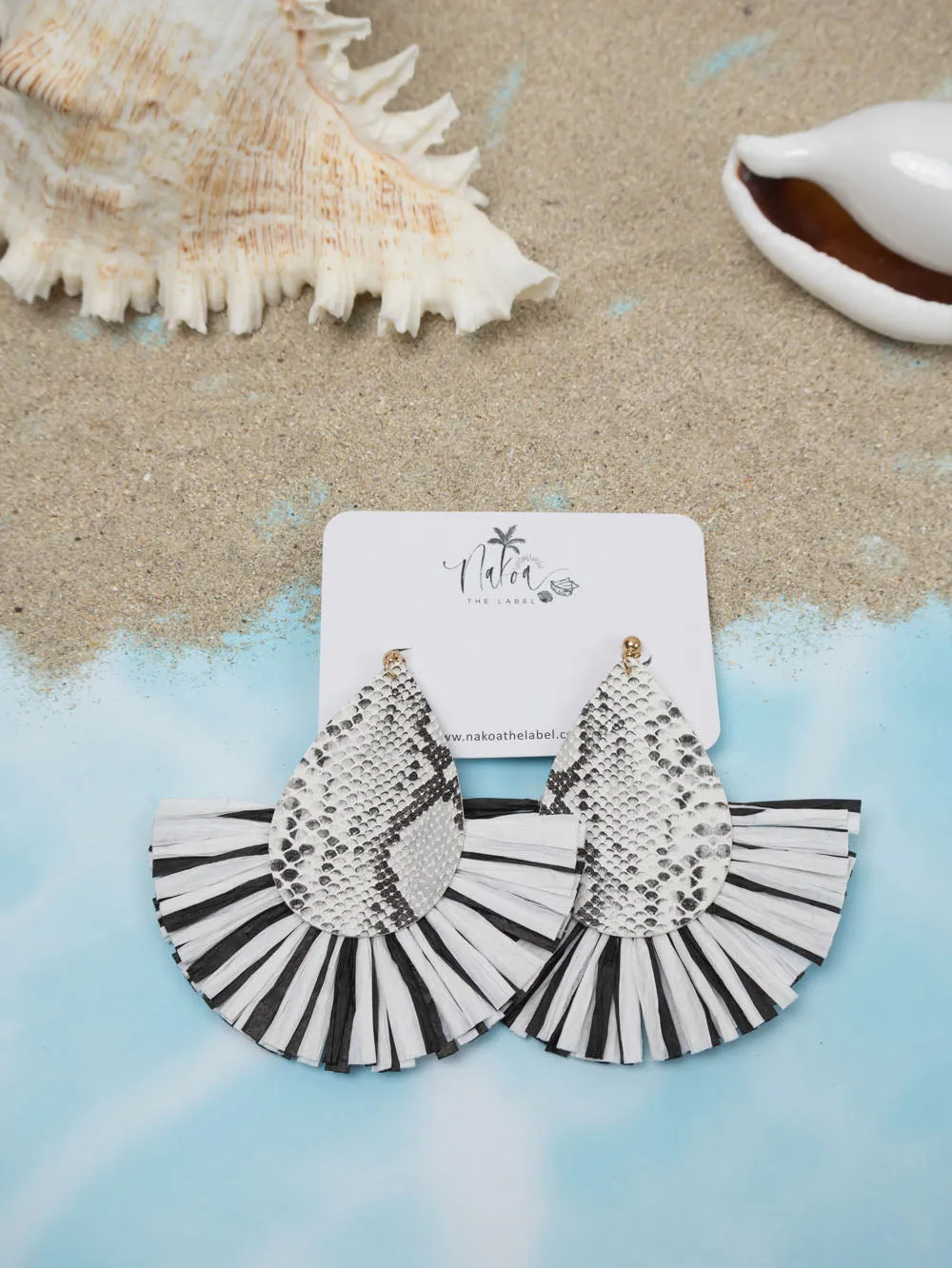 Barcelona Raffia Fringe Earrings - Monochrome