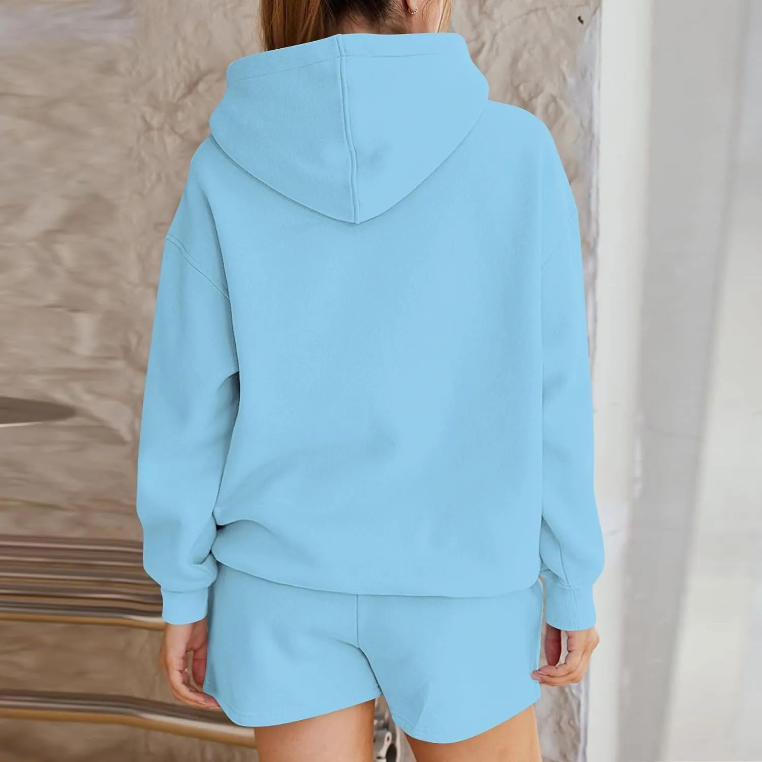 Basysin Lounge Sets for Women Womens 2 Piece Outfits Solid Oversized Hoodies Sweatsuit Sets Casual Sweatshirt and Shorts Set