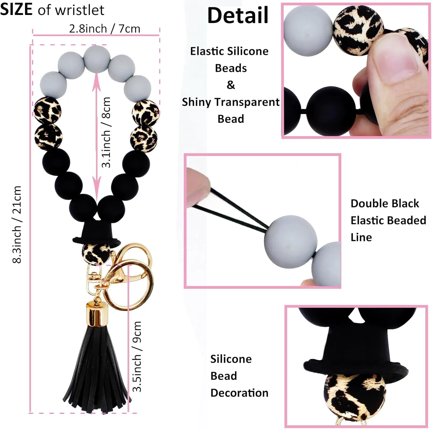 BIHRTC Silicone Beaded Bracelet Wristlet Keychain with Wrist Strap Key Chains for Women Girl Car Keys Bangle Chain