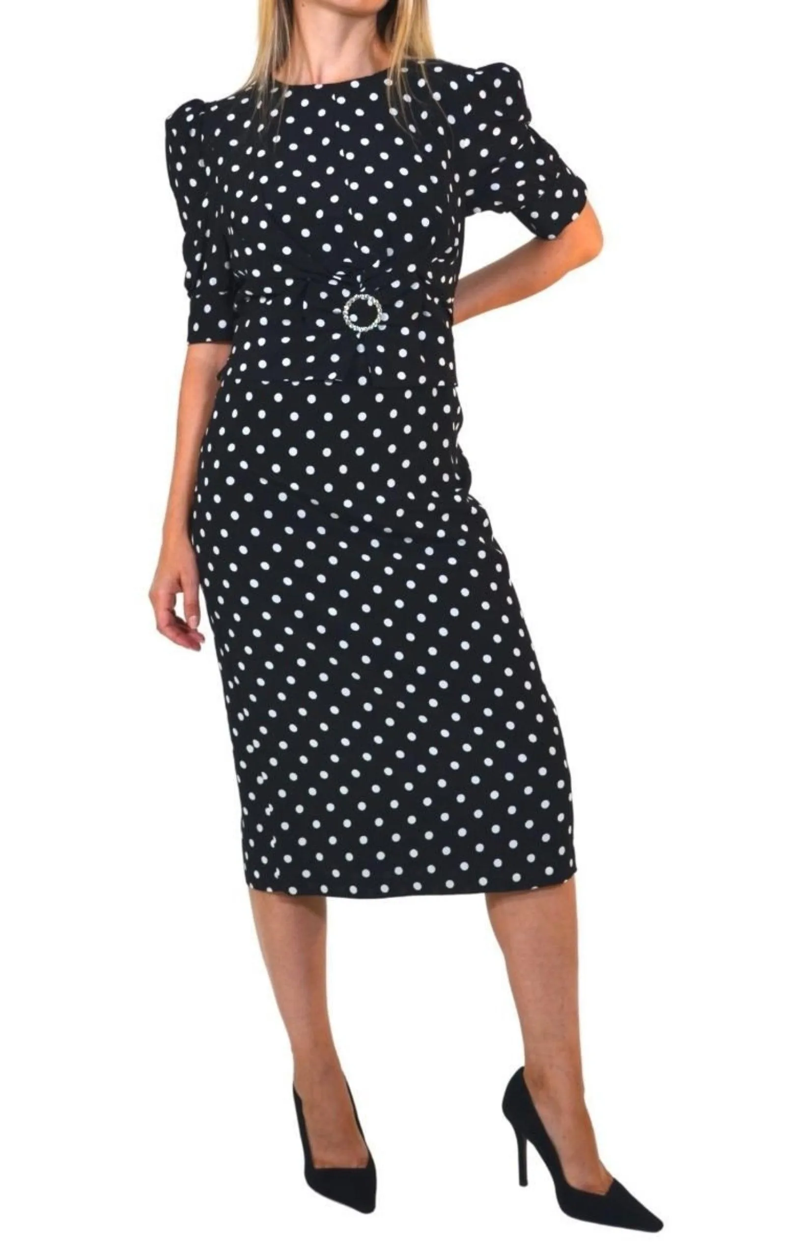 Black Polka Dot Fitted Silk Dress