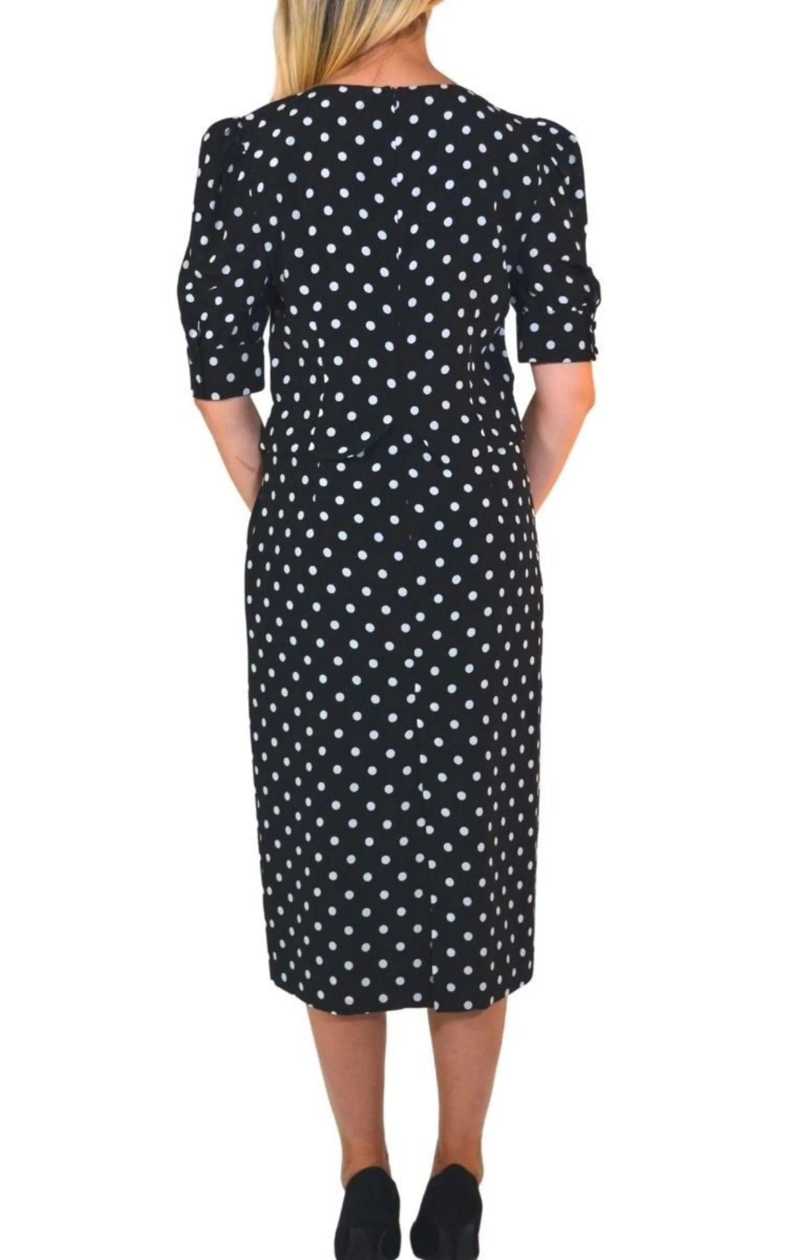 Black Polka Dot Fitted Silk Dress