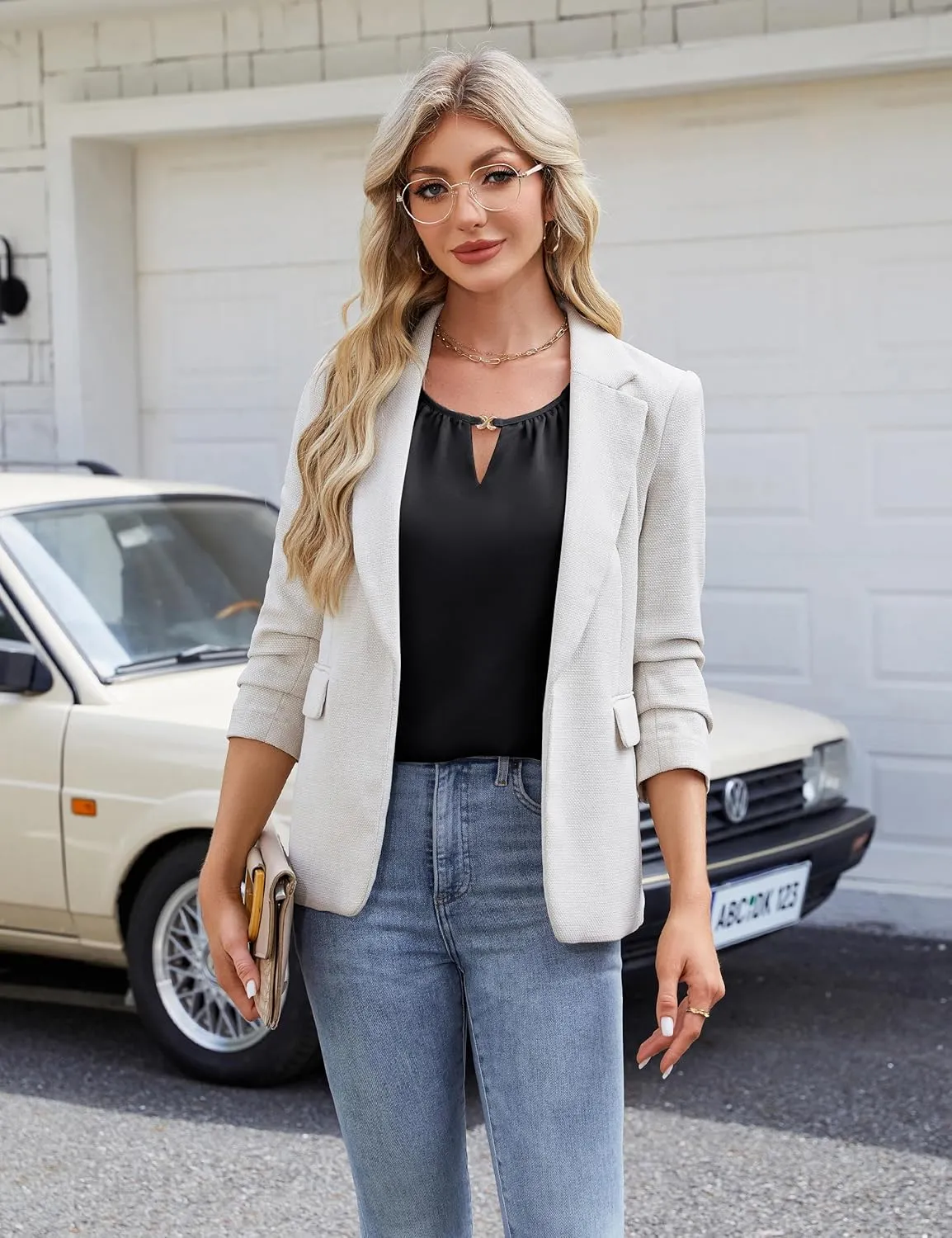 Blooming Jelly Women's Summer Tank Top Business Casual Outfits Dressy Work Blouses Satin Sleeveless Keyhole Shirts