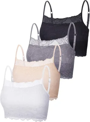 Boao 4 Pieces Women's Lace Camisole Stretch Half Cami Breathable Bra Comfort Lace Bralette Top for Lady Girls