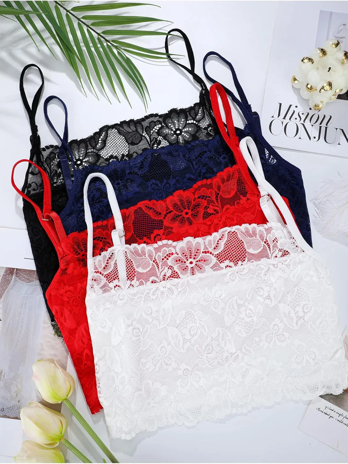 Boao 4 Pieces Women's Lace Camisole Stretch Half Cami Breathable Bra Comfort Lace Bralette Top for Lady Girls