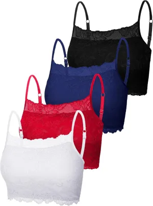 Boao 4 Pieces Women's Lace Camisole Stretch Half Cami Breathable Bra Comfort Lace Bralette Top for Lady Girls