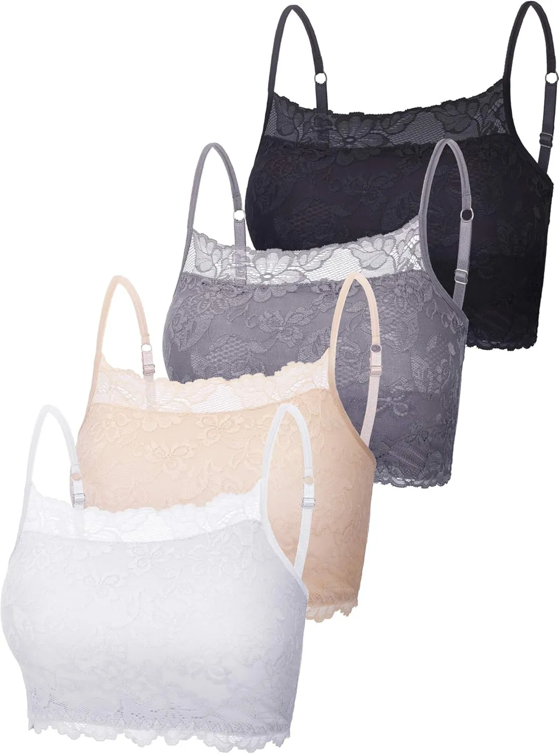Boao 4 Pieces Women's Lace Camisole Stretch Half Cami Breathable Bra Comfort Lace Bralette Top for Lady Girls