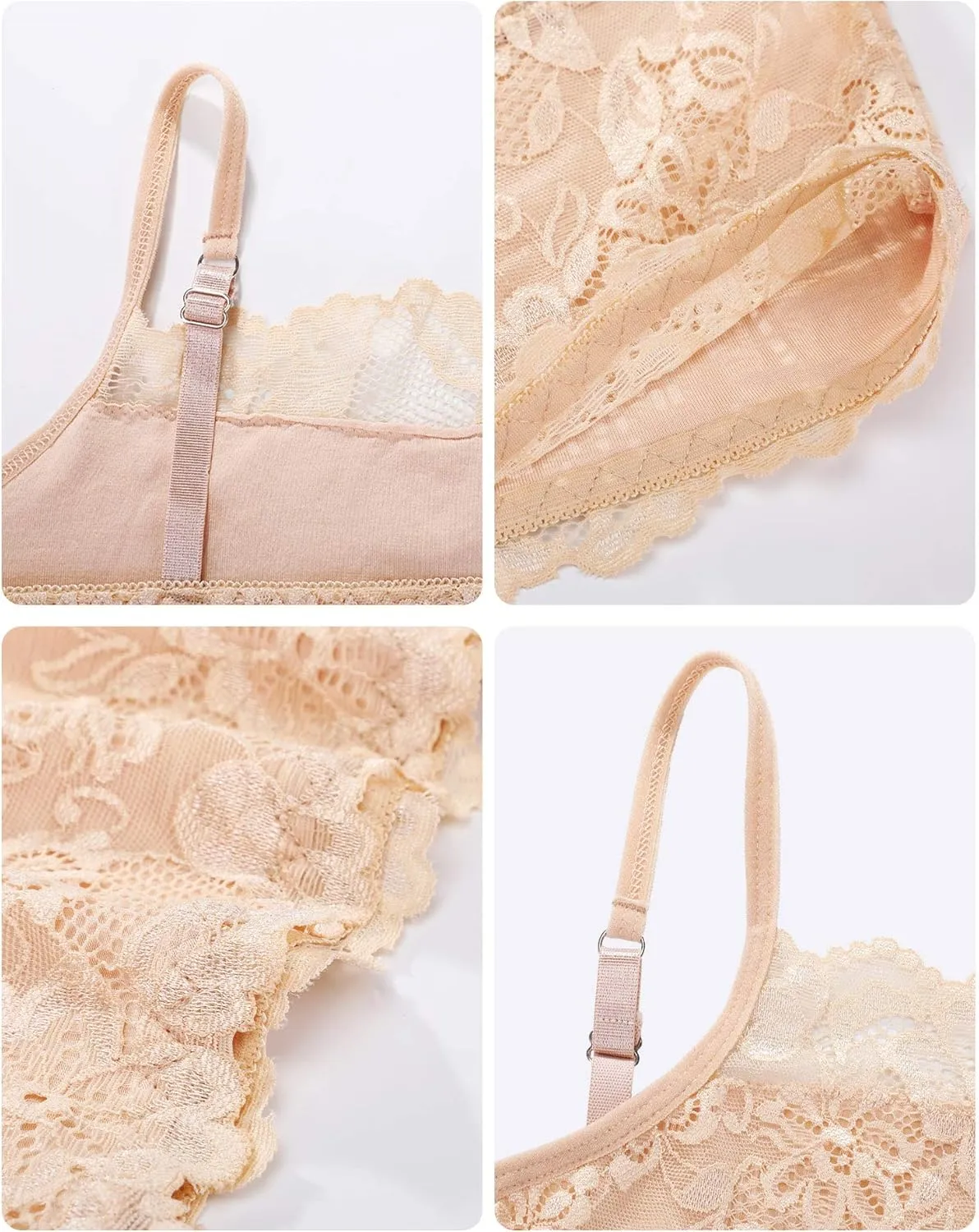 Boao 4 Pieces Women's Lace Camisole Stretch Half Cami Breathable Bra Comfort Lace Bralette Top for Lady Girls