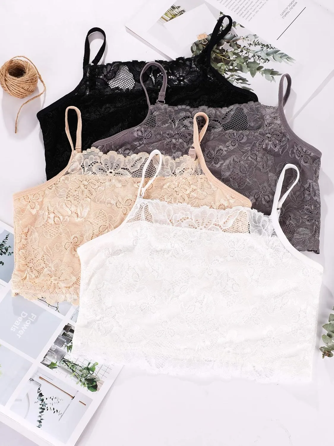 Boao 4 Pieces Women's Lace Camisole Stretch Half Cami Breathable Bra Comfort Lace Bralette Top for Lady Girls