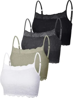 Boao 4 Pieces Women's Lace Camisole Stretch Half Cami Breathable Bra Comfort Lace Bralette Top for Lady Girls