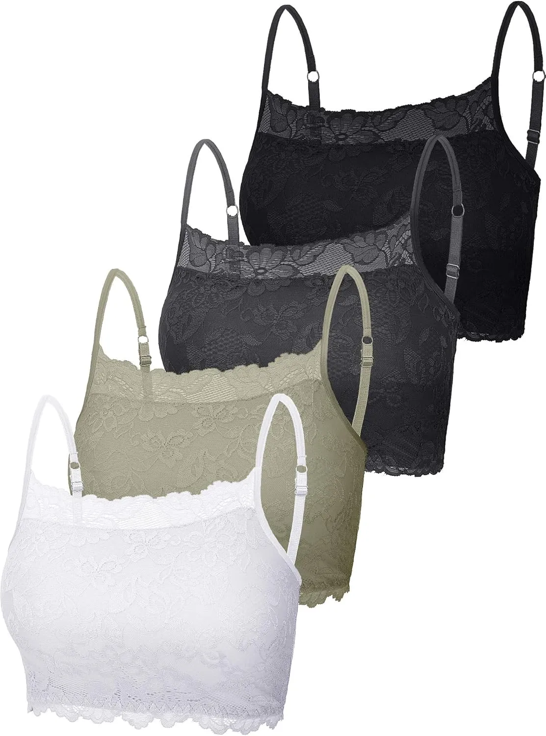 Boao 4 Pieces Women's Lace Camisole Stretch Half Cami Breathable Bra Comfort Lace Bralette Top for Lady Girls