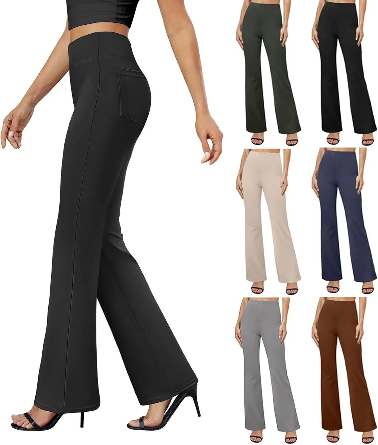 Bootcut Dress Pants Women Stretchy High Waisted Comfy Work Pants Slacks Business Casual Trousers Pants with Pockets