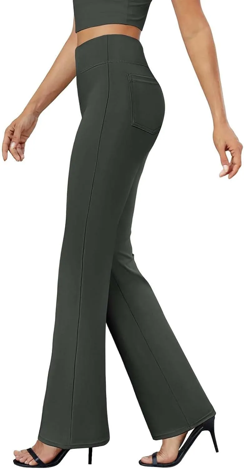 Bootcut Dress Pants Women Stretchy High Waisted Comfy Work Pants Slacks Business Casual Trousers Pants with Pockets
