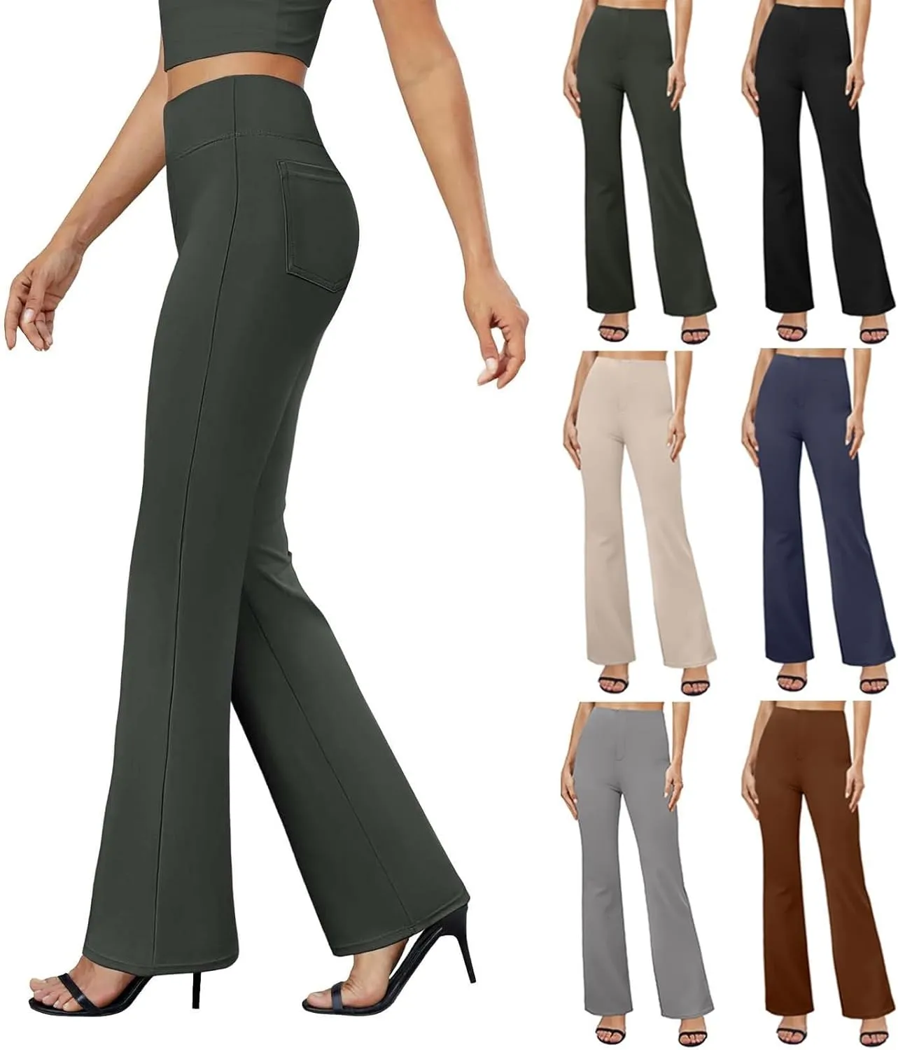 Bootcut Dress Pants Women Stretchy High Waisted Comfy Work Pants Slacks Business Casual Trousers Pants with Pockets