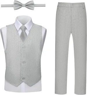 Boys Linen Suit, Toddler Wedding Tuxedos, Teens Boy Suits Set for Kids Beach Summer Outfits