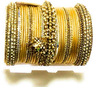 Bridal Bangles Wedding Sangeet 1 Set Buy 2 for Both Hands in This Style Approx 24 Bangles Couture Designer Size 2.10,Gold, Made with Swarovski Stones