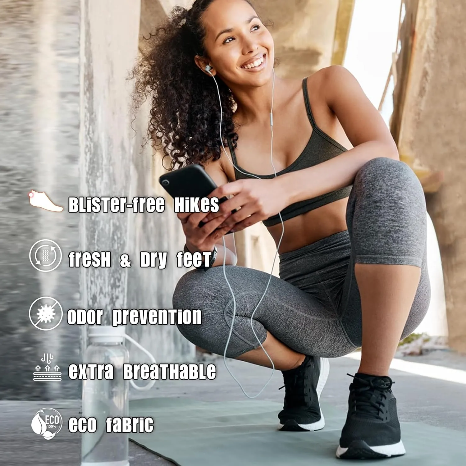 BRISIRA Coolmax Bamboo Viscose Compression Running Socks 3 Pairs Ankle Low Cut Athletic Anti Blister Cushioned Seamless
