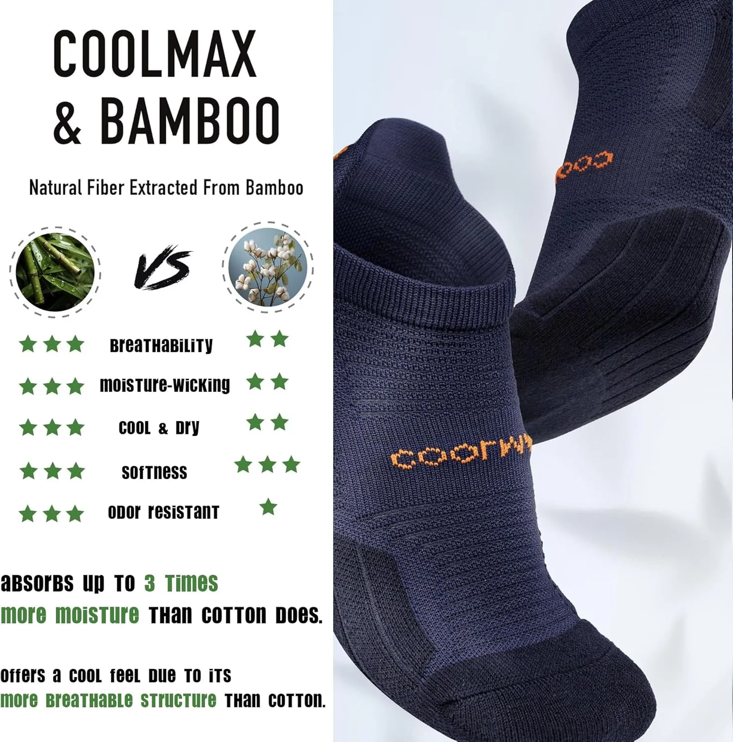 BRISIRA Coolmax Bamboo Viscose Compression Running Socks 3 Pairs Ankle Low Cut Athletic Anti Blister Cushioned Seamless