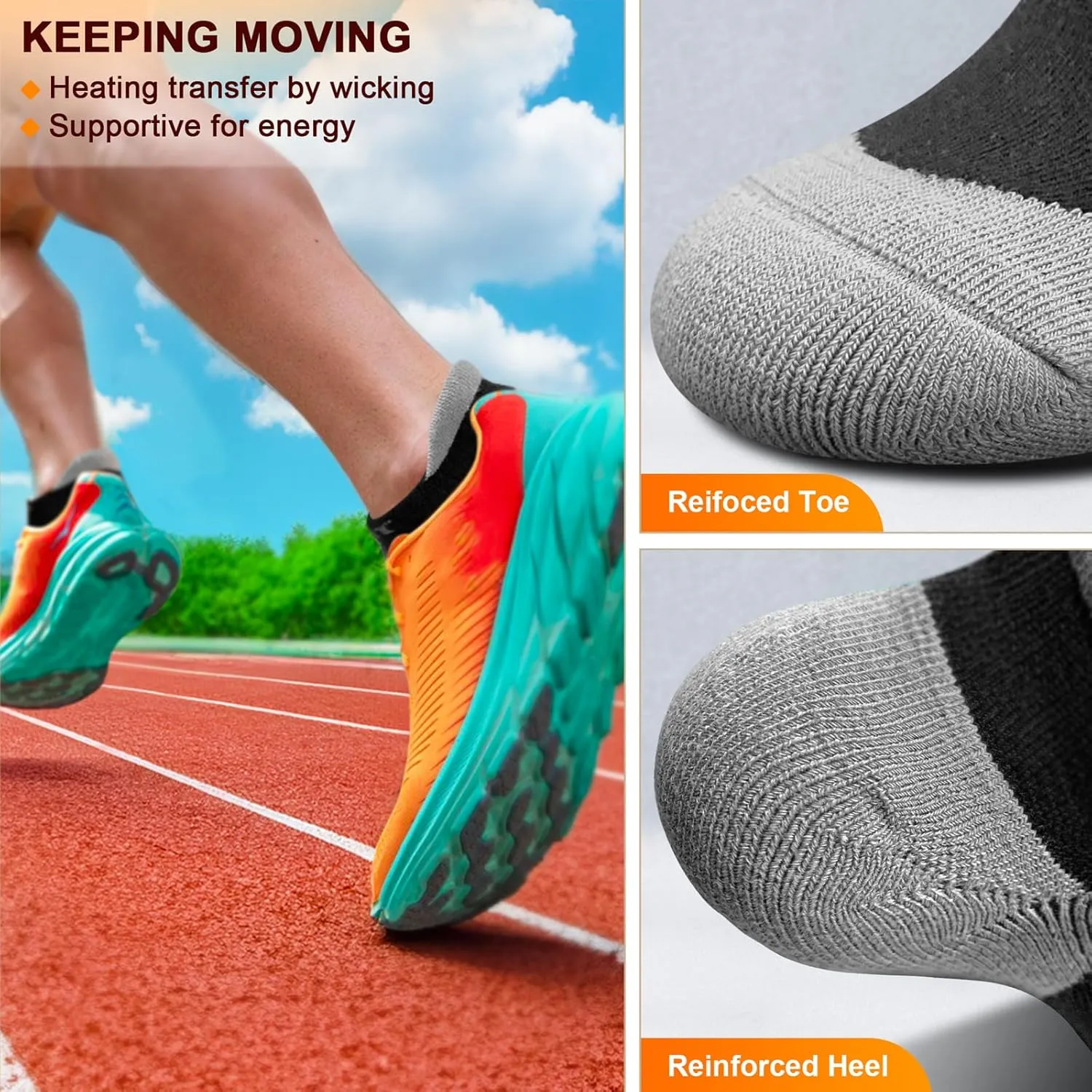 BULLIANT Men Running Socks 6Pairs-Ankle Athletic Socks Wicking Cushioned for Men Walking-Arch Compression Support