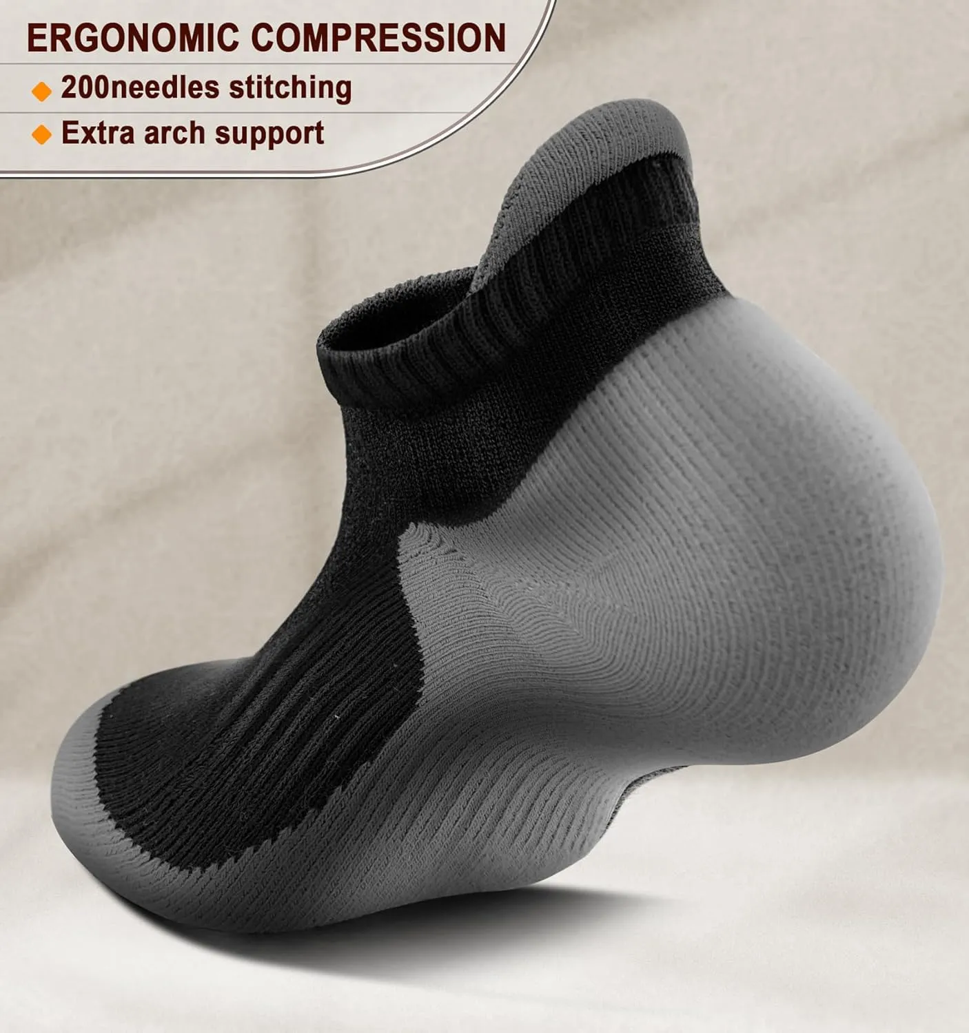 BULLIANT Men Running Socks 6Pairs-Ankle Athletic Socks Wicking Cushioned for Men Walking-Arch Compression Support